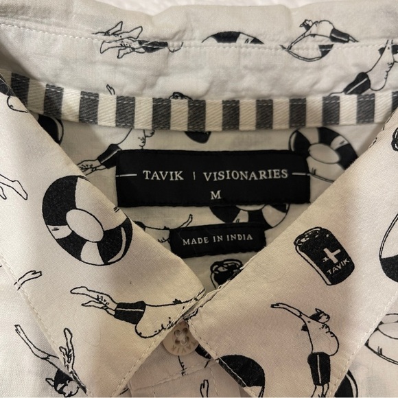 Tavik Visionaries Black & White Summer Swim Print Short Sleeve Button Up Shirt - Picture 3 of 8